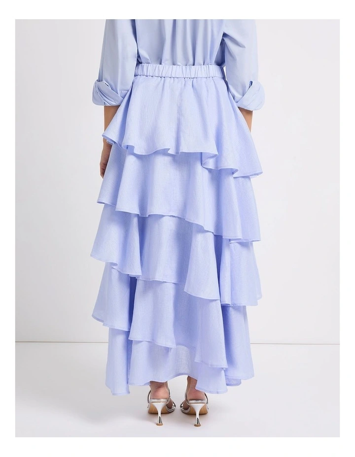 Winslet Tiered Linen Skirt in Periwinkle image 3
