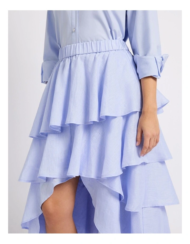 Winslet Tiered Linen Skirt in Periwinkle image 4