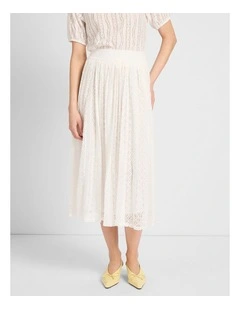 Lydia Lace Midi Skirt in Ivory