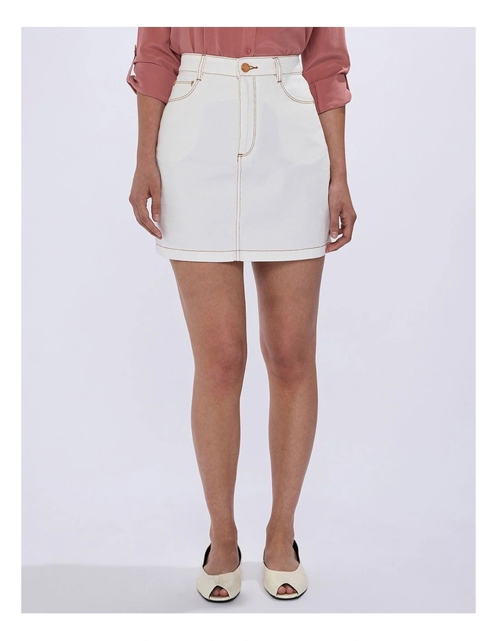 Momo Denim Mini Skirt in Ivory image 2
