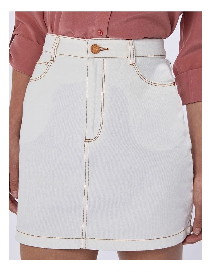 Momo Denim Mini Skirt in Ivory image 4