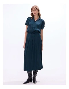 Karu Pleated Midi Skirt in Deep Forest