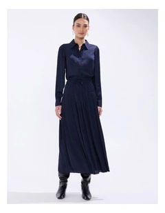 Karu Pleated Midi Skirt in Moonlit Navy