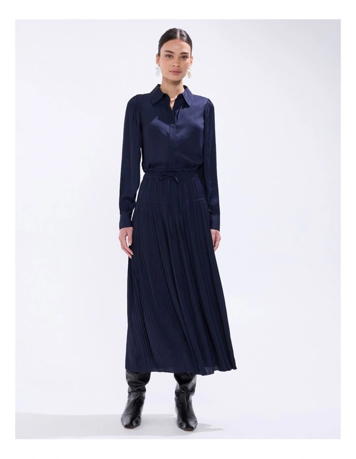 Karu Pleated Midi Skirt in Moonlit Navy image 1