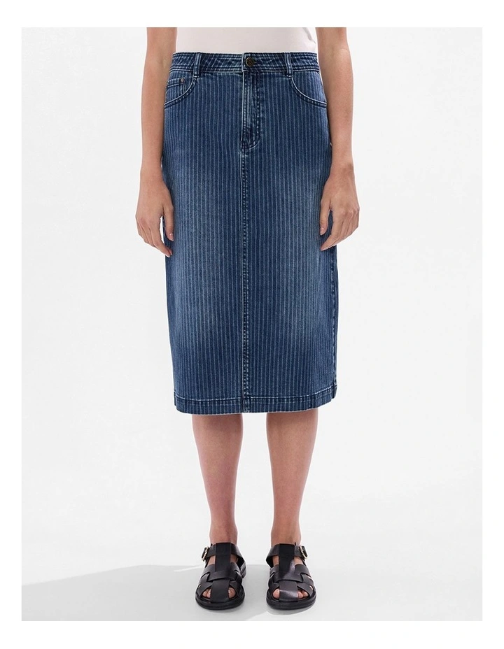Molly Pinstripe Denim Skirt in Blue Stripe image 1