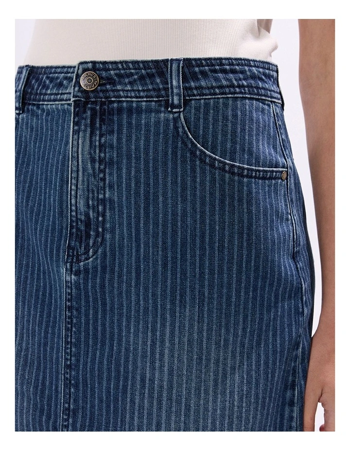 Molly Pinstripe Denim Skirt in Blue Stripe image 2
