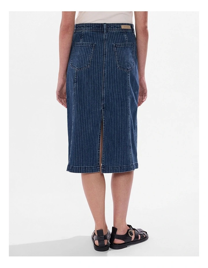 Molly Pinstripe Denim Skirt in Blue Stripe image 3