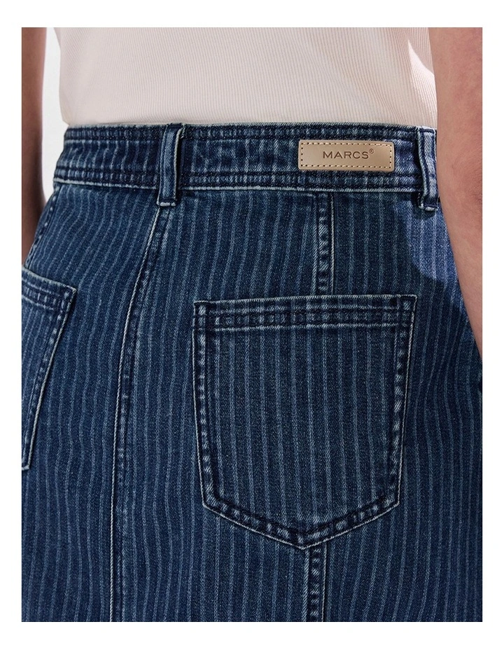 Molly Pinstripe Denim Skirt in Blue Stripe image 5