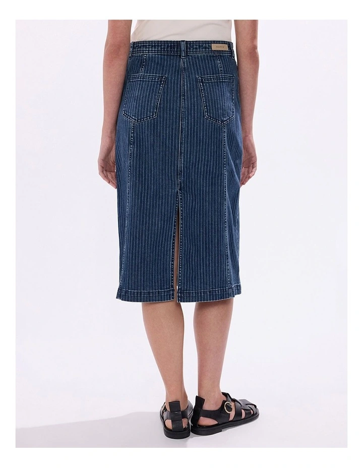 Molly Pinstripe Denim Skirt in Blue Stripe image 5