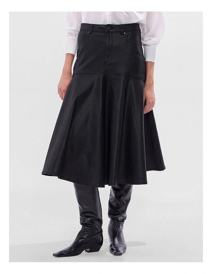 Cosmic Coated Denim Skirt in Black image 1