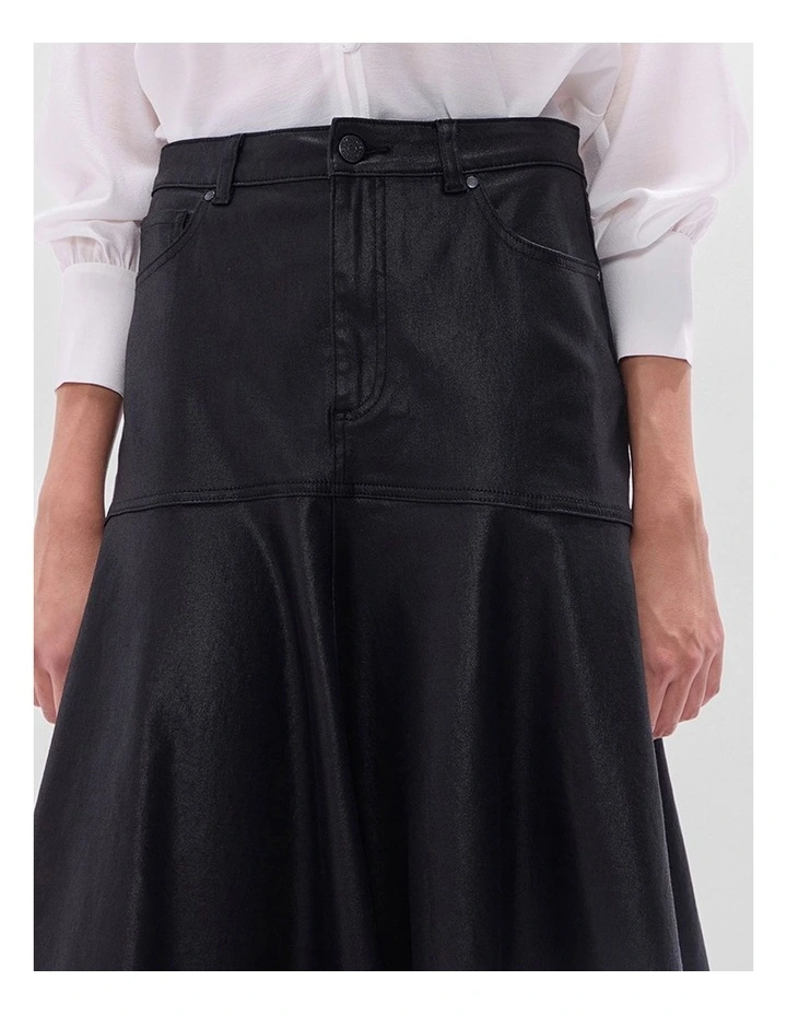 Cosmic Coated Denim Skirt in Black image 4