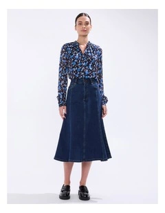Ashwin Denim Midi Skirt in Chelsea Blue