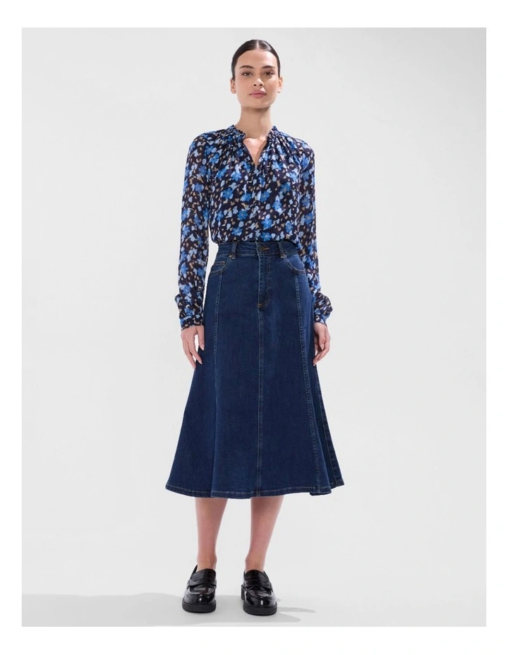 Ashwin Denim Midi Skirt in Chelsea Blue image 2