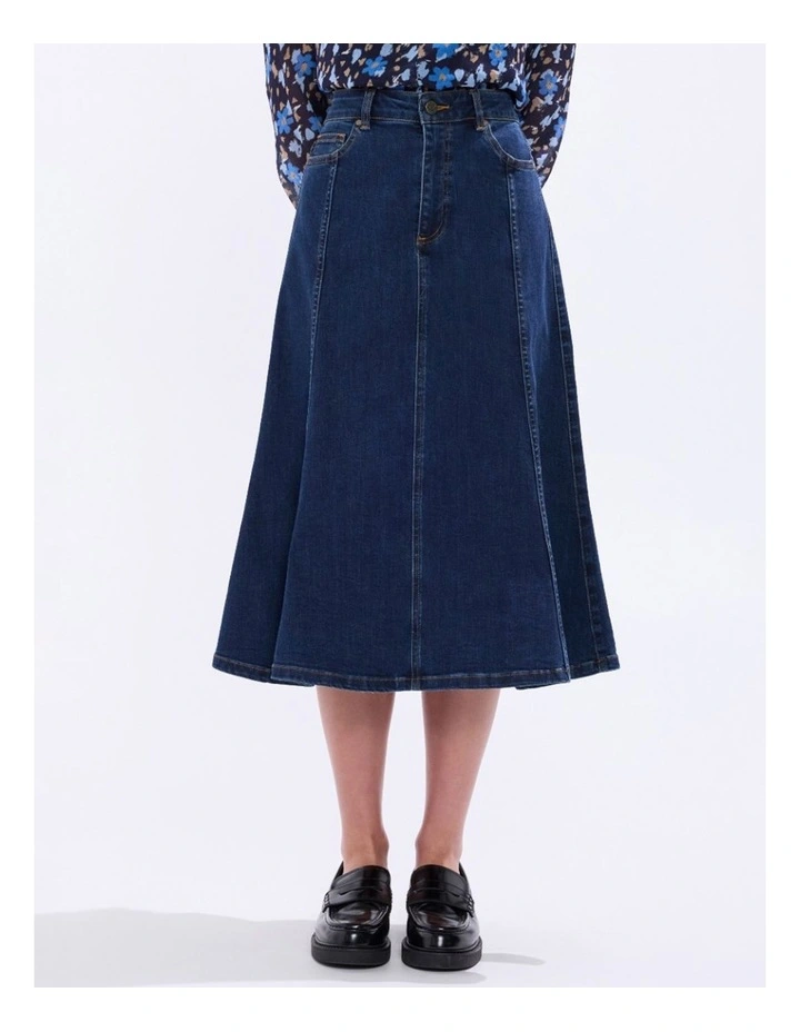 Ashwin Denim Midi Skirt in Chelsea Blue image 2