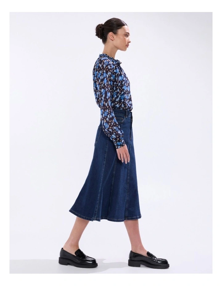 Ashwin Denim Midi Skirt in Chelsea Blue image 3