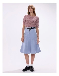 Gracie Denim Midi Skirt in Pearl Blue