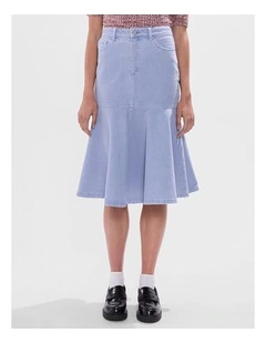 Gracie Denim Midi Skirt in Pearl Blue