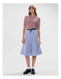 Gracie Denim Midi Skirt in Pearl Blue