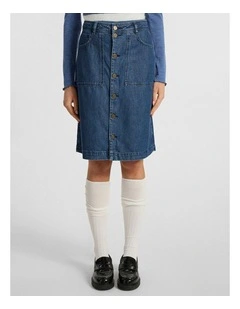 Paolo Button Front Denim Skirt in Mid Wash