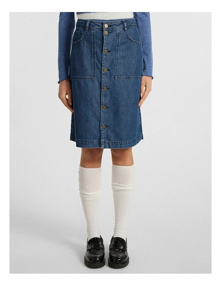 Paolo Button Front Denim Skirt in Mid Wash image 1