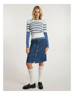 Paolo Button Front Denim Skirt in Mid Wash