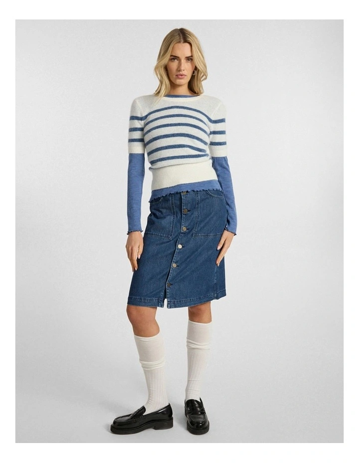 Paolo Button Front Denim Skirt in Mid Wash image 2