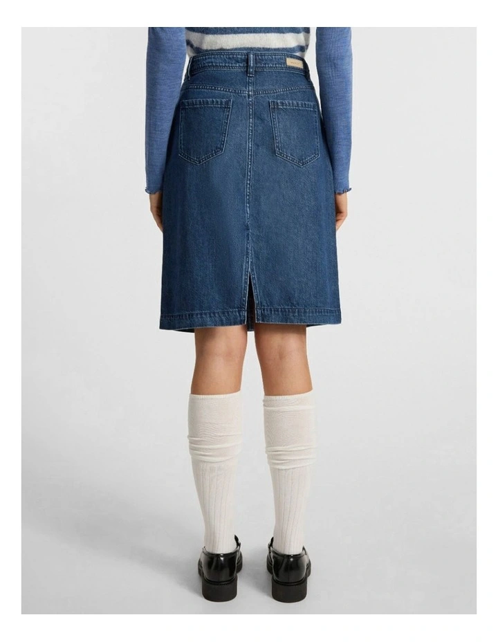 Paolo Button Front Denim Skirt in Mid Wash image 3