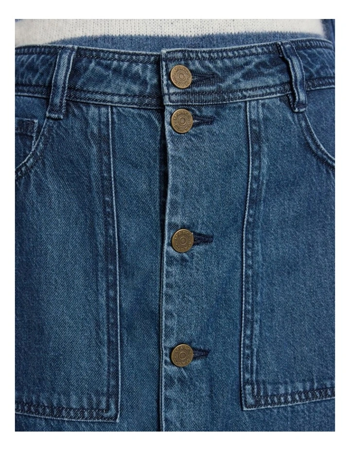 Paolo Button Front Denim Skirt in Mid Wash image 4