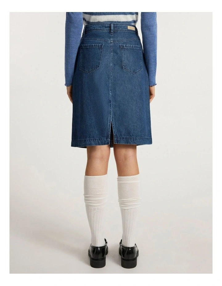 Paolo Button Front Denim Skirt in Mid Wash image 5