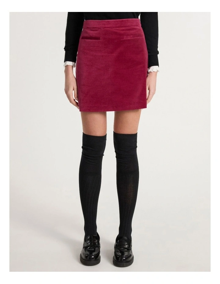Nala Velvet Mini Skirt in Berry image 2