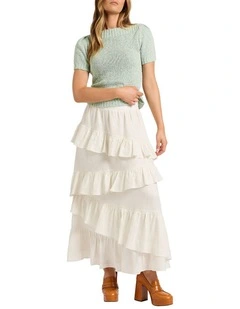 Mitski Tiered Linen Maxi Skirt in Ivory