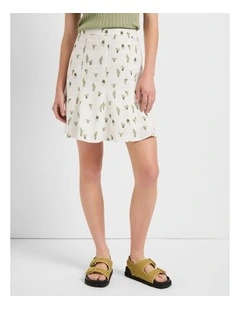 Plant Catch Me Linen Skirt in White Multi