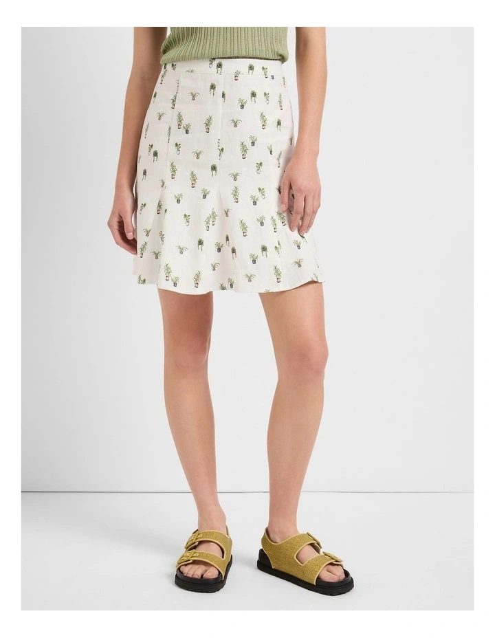 Plant Catch Me Linen Skirt in White Multi image 1