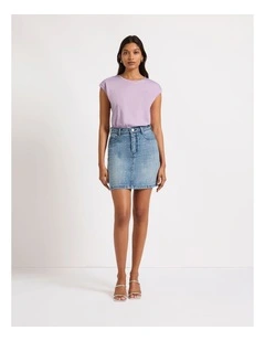 Yuki Rhinestone Denim Skirt in Miami Blue