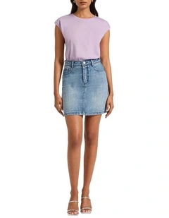 Yuki Rhinestone Denim Skirt in Miami Blue