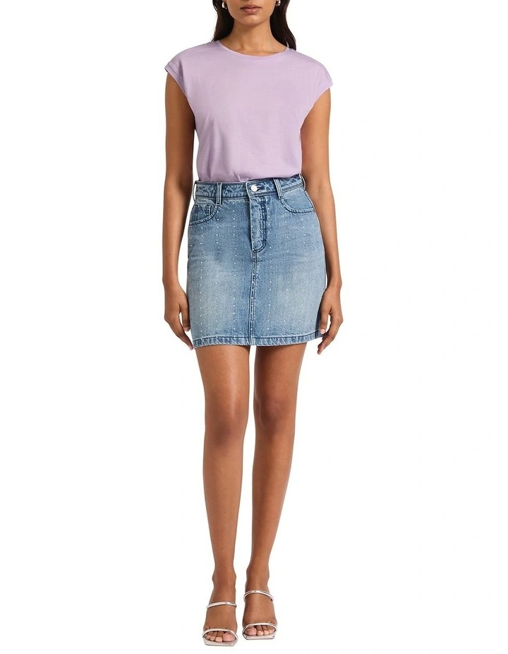 Yuki Rhinestone Denim Skirt in Miami Blue image 1