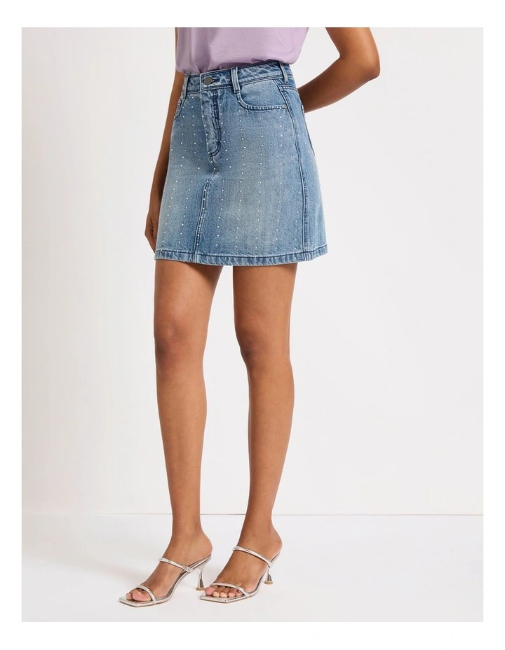 Yuki Rhinestone Denim Skirt in Miami Blue image 2