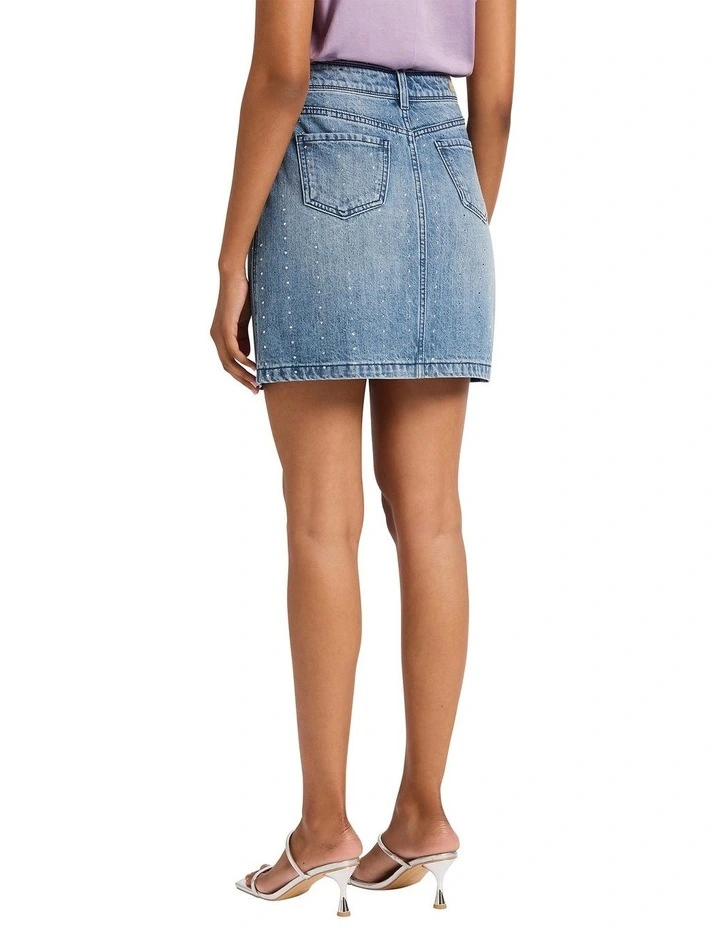 Yuki Rhinestone Denim Skirt in Miami Blue image 2