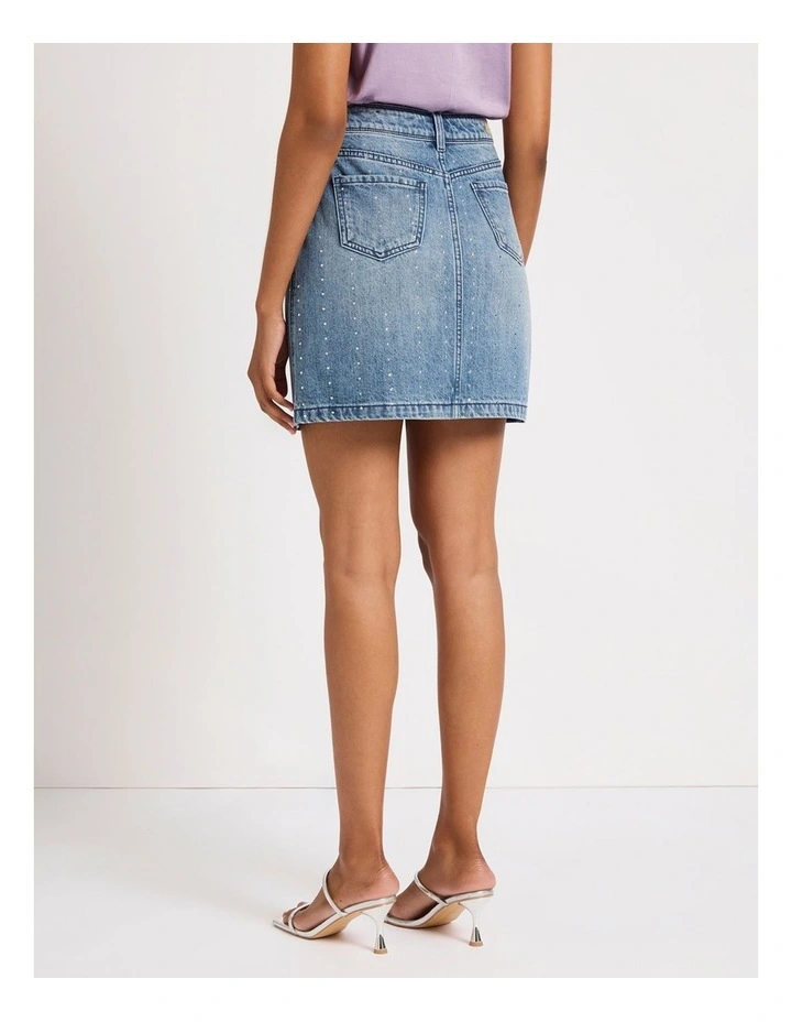 Yuki Rhinestone Denim Skirt in Miami Blue image 3