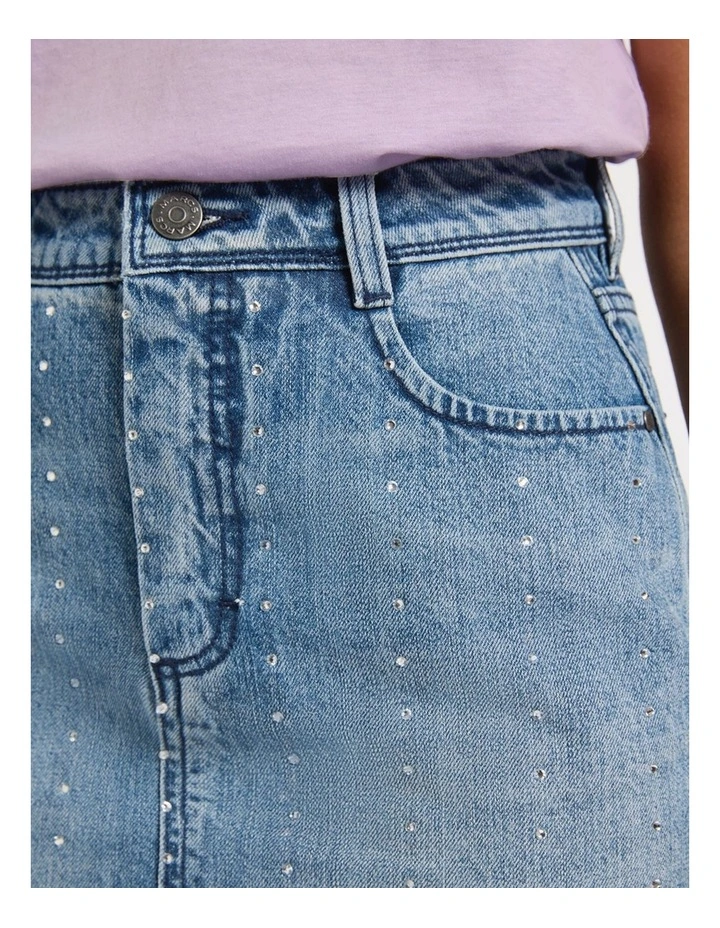 Yuki Rhinestone Denim Skirt in Miami Blue image 4
