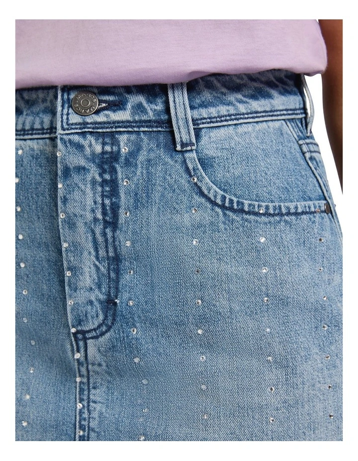 Yuki Rhinestone Denim Skirt in Miami Blue image 4