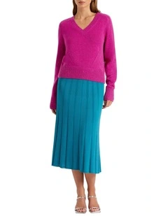 Lean On Me Knit Midi Skirt in Caspian