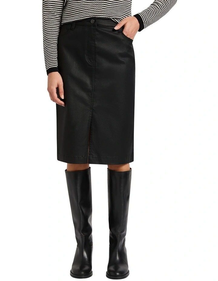 Waterloo Coated Denim Skirt in Black image 2