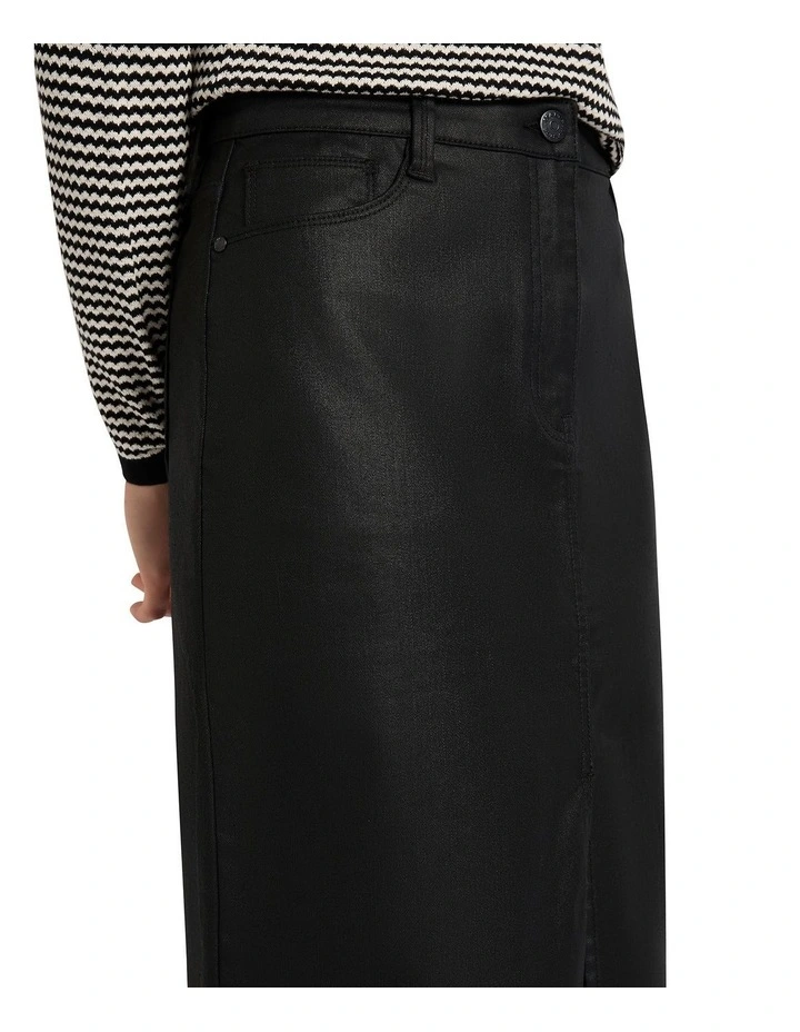 Waterloo Coated Denim Skirt in Black image 3