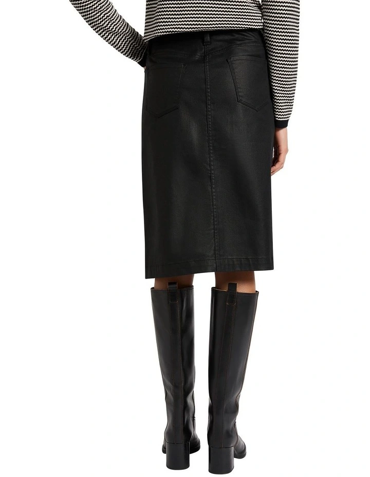 Waterloo Coated Denim Skirt in Black image 4
