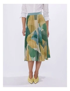 The Angle Express Pleat Skirt in Green Multi