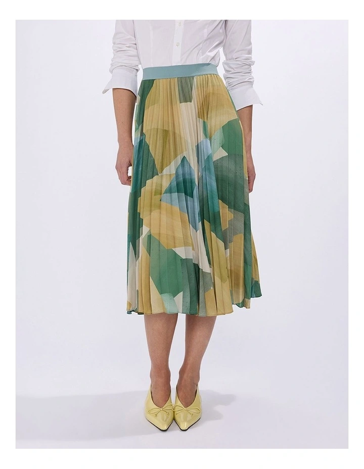 The Angle Express Pleat Skirt in Green Multi image 1