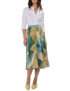The Angle Express Pleat Skirt in Green Multi