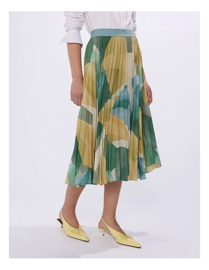 The Angle Express Pleat Skirt in Green Multi image 2