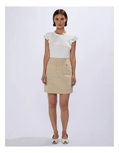 One in A Gingham Mini Skirt in Beige Multi